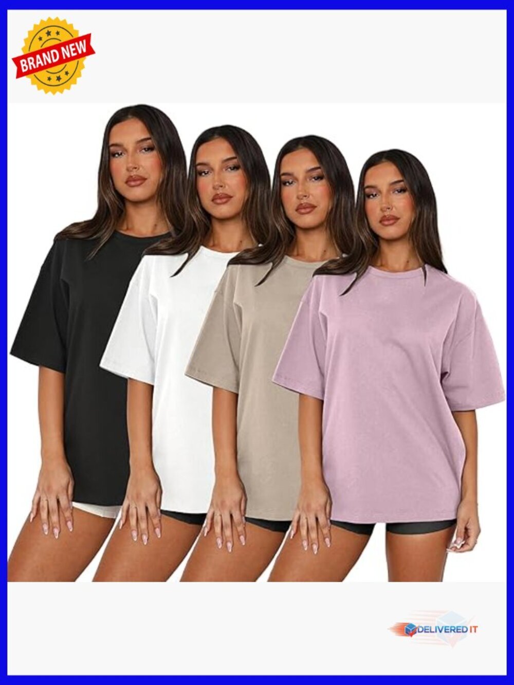 4 Pack Oversized T-Shirts for Women Crew Neck Loose Fit Summer Baggy Tee Tops